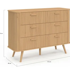 IDMarket Commode 6 tiroirs 110 cm lattes tasseau bois coloris chêne* Commodes|Chambre Complète Adulte