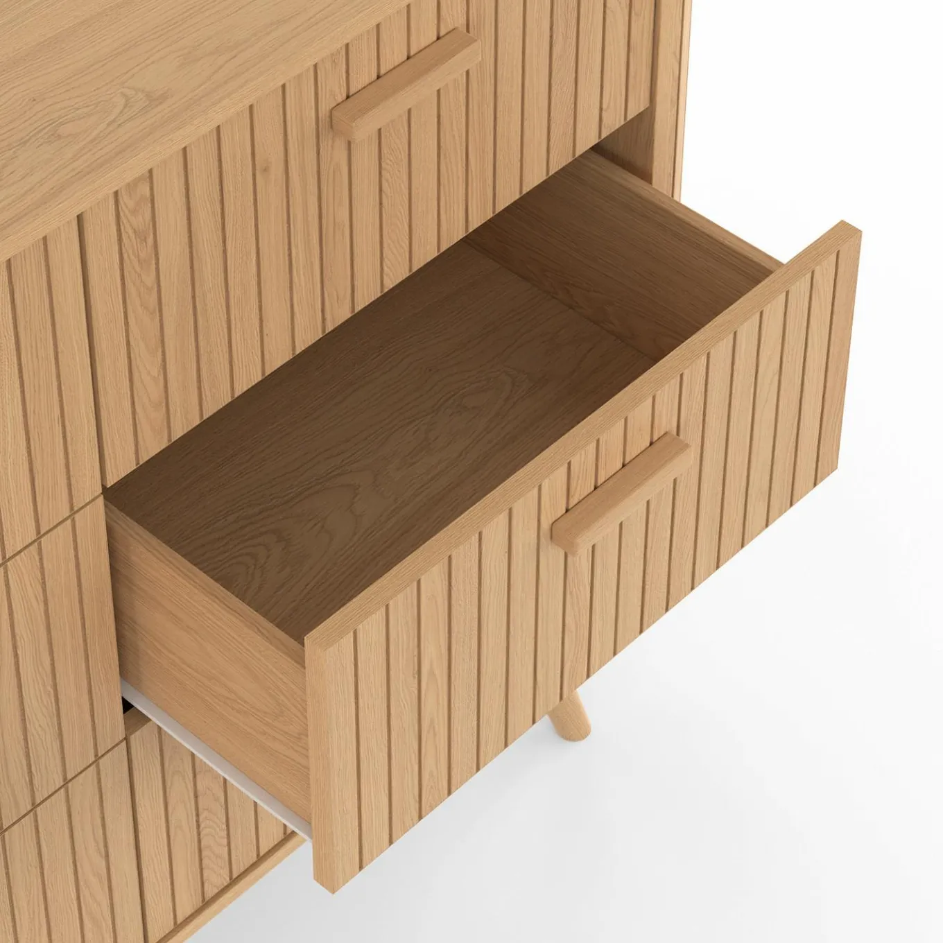 IDMarket Commode 6 tiroirs 110 cm lattes tasseau bois coloris chêne* Commodes|Chambre Complète Adulte