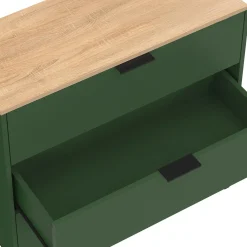 IDMarket Commode 3 tiroirs 80 cm vert kaki et plateau bois* Commodes|Chambre Complète Adulte