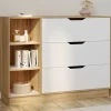 IDMarket Commode 3 tiroirs 3 niches hêtre blanc* Collection Moderne|Chambre Complète Adulte