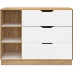 IDMarket Commode 3 tiroirs 3 niches hêtre blanc* Collection Moderne|Chambre Complète Adulte