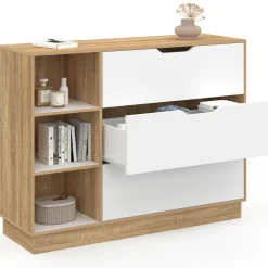 IDMarket Commode 3 tiroirs 3 niches hêtre blanc* Collection Moderne|Chambre Complète Adulte