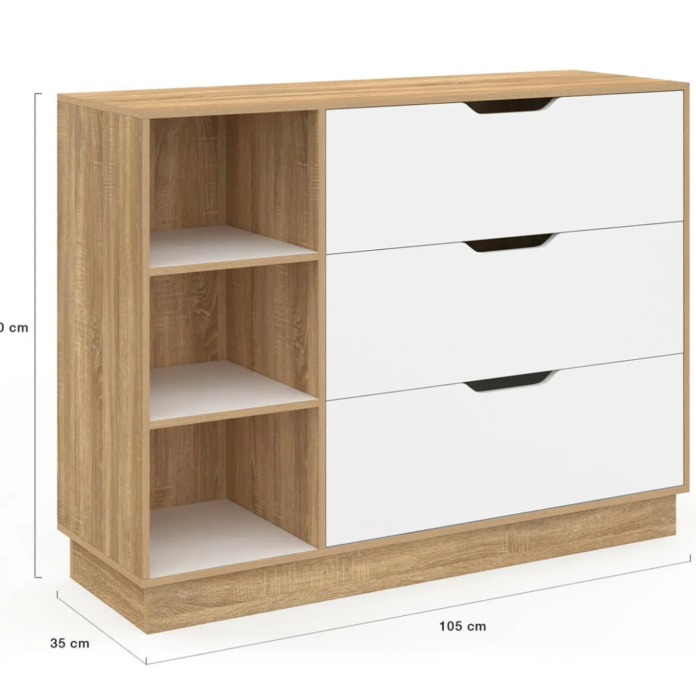 IDMarket Commode 3 tiroirs 3 niches hêtre blanc* Collection Moderne|Chambre Complète Adulte