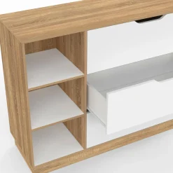 IDMarket Commode 3 tiroirs 3 niches hêtre blanc* Collection Moderne|Chambre Complète Adulte