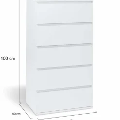 IDMarket Commode 5 tiroirs blanche* Meubles Tiroirs|Meubles Blancs