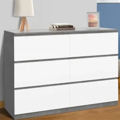 IDMarket Commode 6 tiroirs blanche effet béton* Meubles Tiroirs|Meubles Bas