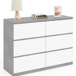 IDMarket Commode 6 tiroirs blanche effet béton* Meubles Tiroirs|Meubles Bas