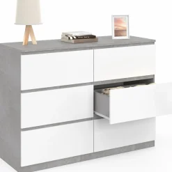 IDMarket Commode 6 tiroirs blanche effet béton* Meubles Tiroirs|Meubles Bas