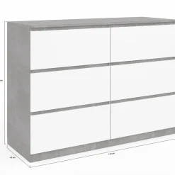 IDMarket Commode 6 tiroirs blanche effet béton* Meubles Tiroirs|Meubles Bas