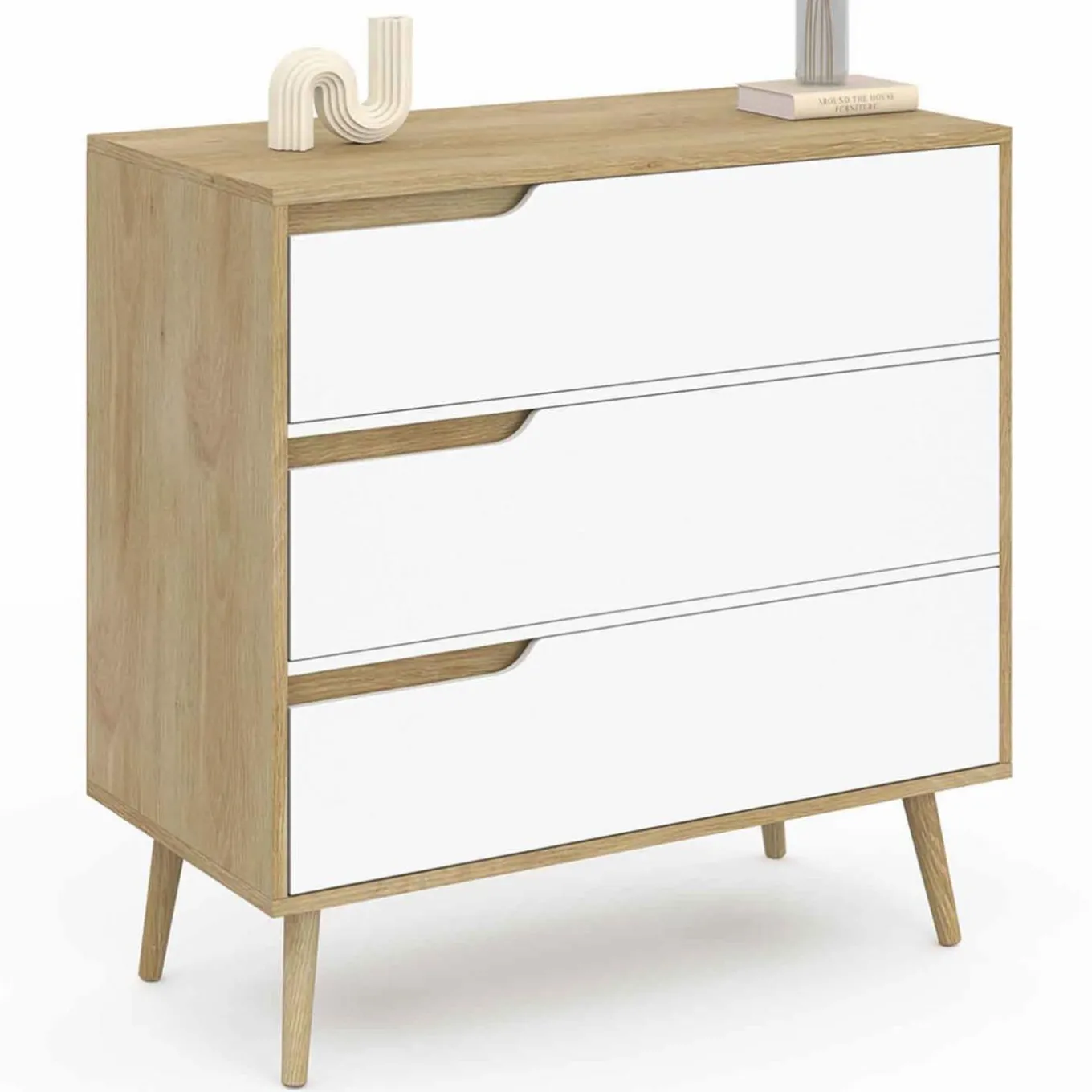 IDMarket Commode 3 tiroirs blanche et bois style scandinave* Meubles Tiroirs|Meubles Bas