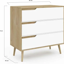 IDMarket Commode 3 tiroirs blanche et bois style scandinave* Meubles Tiroirs|Meubles Bas