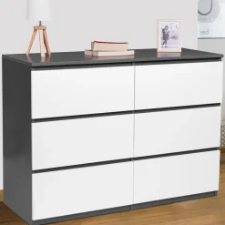 IDMarket Commode 6 tiroirs blanche et grise* Meubles Tiroirs|Meubles Bas