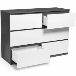 IDMarket Commode 6 tiroirs blanche et grise* Meubles Tiroirs|Meubles Bas