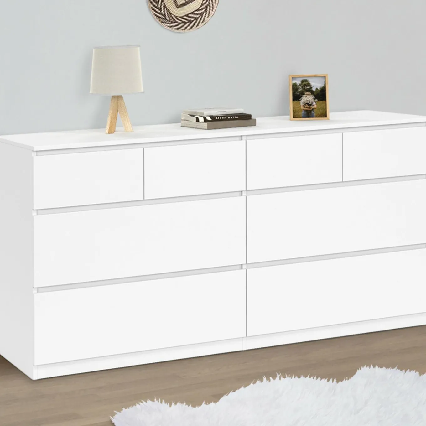 IDMarket Commode 8 tiroirs bois blanc 160 cm* Collection Contemporaine|Commodes