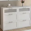 IDMarket Commode 6 tiroirs bois et blanc effet givré* Collection Agencement Magasin|Chambre Complète Adulte