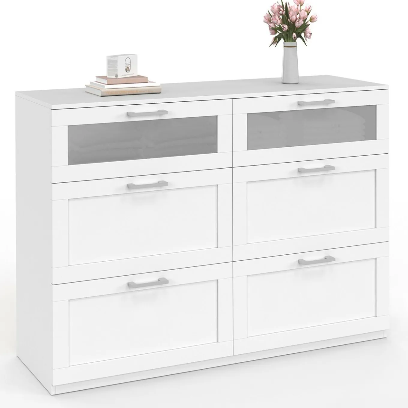 IDMarket Commode 6 tiroirs bois et blanc effet givré* Collection Agencement Magasin|Chambre Complète Adulte