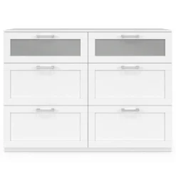 IDMarket Commode 6 tiroirs bois et blanc effet givré* Collection Agencement Magasin|Chambre Complète Adulte