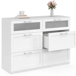 IDMarket Commode 6 tiroirs bois et blanc effet givré* Collection Agencement Magasin|Chambre Complète Adulte
