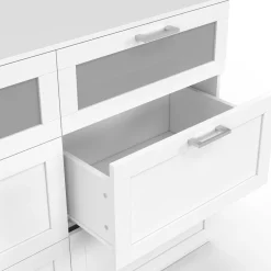 IDMarket Commode 6 tiroirs bois et blanc effet givré* Collection Agencement Magasin|Chambre Complète Adulte