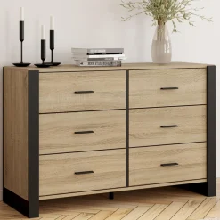 IDMarket Commode 6 tiroirs bois et noir* Meubles Tiroirs|Meubles Bas