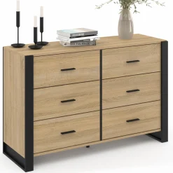 IDMarket Commode 6 tiroirs bois et noir* Meubles Tiroirs|Meubles Bas