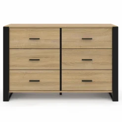 IDMarket Commode 6 tiroirs bois et noir* Meubles Tiroirs|Meubles Bas