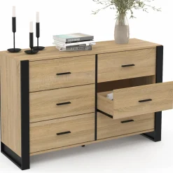 IDMarket Commode 6 tiroirs bois et noir* Meubles Tiroirs|Meubles Bas