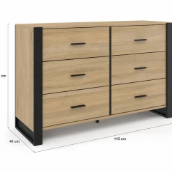 IDMarket Commode 6 tiroirs bois et noir* Meubles Tiroirs|Meubles Bas