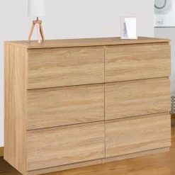 IDMarket Commode 6 tiroirs bois façon hêtre 110x80 cm* Meubles Tiroirs|Meubles En Bois