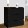 IDMarket Commode 3 tiroirs design bois noir* Meubles Tiroirs|Meubles Noirs