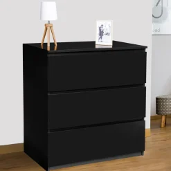 IDMarket Commode 3 tiroirs design bois noir* Meubles Tiroirs|Meubles Noirs