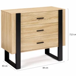 IDMarket Commode 3 tiroirs design bois et pieds noir* Meubles Tiroirs|Collection Design