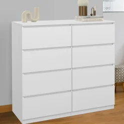 IDMarket Commode 8 tiroirs en bois blanc 110 cm* Meubles Tiroirs|Meubles Blancs