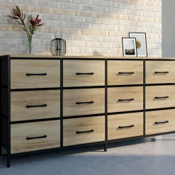 IDMarket Commode 12 tiroirs en tissu 140 cm design industriel* Commodes|Chambre Complète Adulte