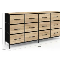 IDMarket Commode 12 tiroirs en tissu 140 cm design industriel* Commodes|Chambre Complète Adulte