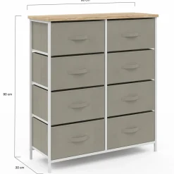 IDMarket Commode 8 tiroirs en tissu gris clair et plateau effet bois* Meubles Tiroirs|Meubles Bas