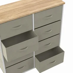 IDMarket Commode 8 tiroirs en tissu gris clair et plateau effet bois* Meubles Tiroirs|Meubles Bas