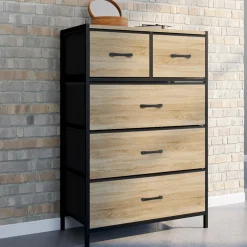 IDMarket Commode 5 tiroirs en tissu industrielle* Meubles Tiroirs|Collection Industrielle