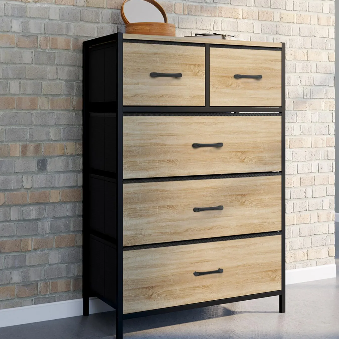 IDMarket Commode 5 tiroirs en tissu industrielle* Meubles Tiroirs|Collection Industrielle