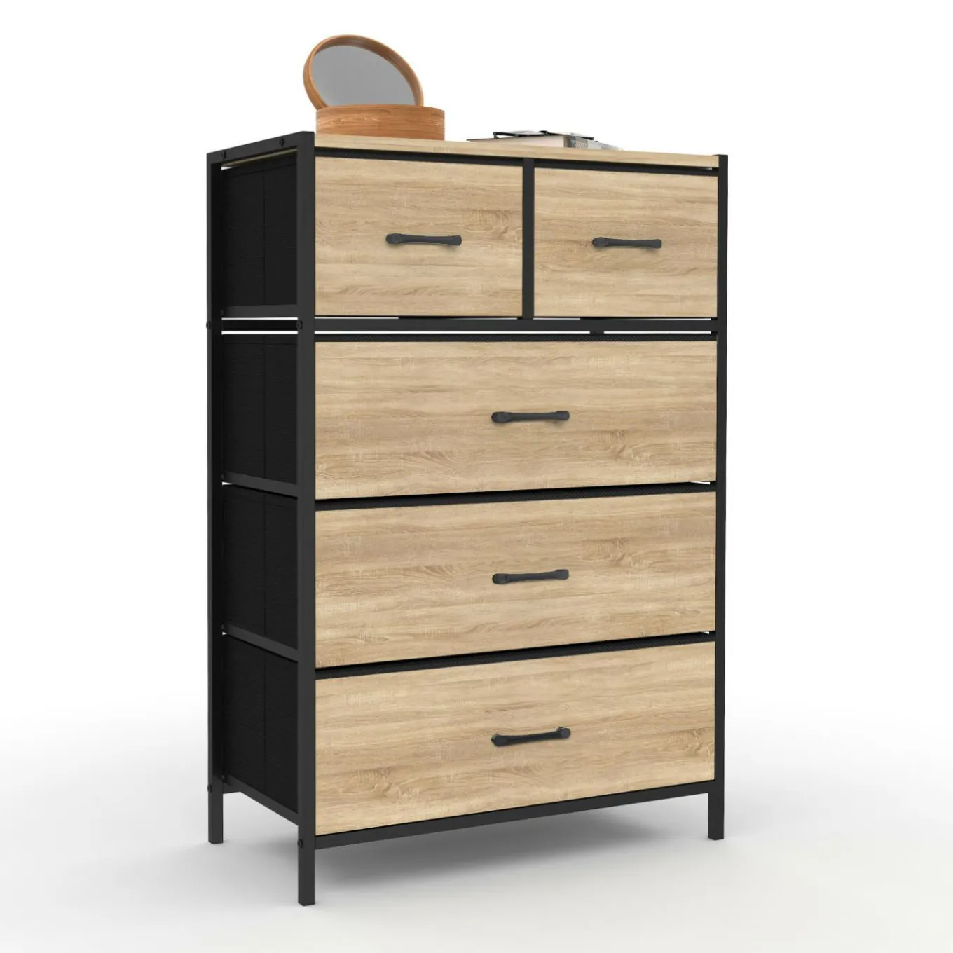 IDMarket Commode 5 tiroirs en tissu industrielle* Meubles Tiroirs|Collection Industrielle