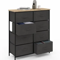 IDMarket Commode 8 tiroirs en tissu gris anthracite et plateau effet bois* Meubles Tiroirs|Meubles Bas