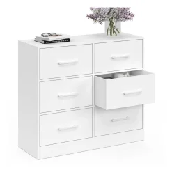 IDMarket Commode 6 tiroirs en tissu 80 cm meuble de rangement bois blanc* Collection Contemporaine|Commodes