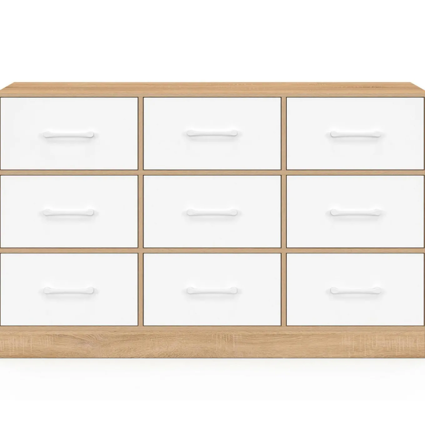 IDMarket Commode 9 tiroirs en tissu 113 cm meuble de rangement bois façon hêtre et blanc* Collection Contemporaine|Commodes
