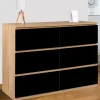 IDMarket Commode 6 tiroirs noire et bois façon hêtre 110x80cm* Meubles Tiroirs|Collection Design