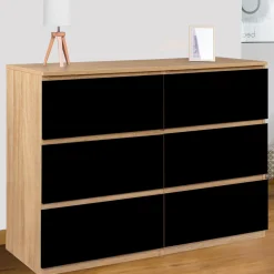 IDMarket Commode 6 tiroirs noire et bois façon hêtre 110x80cm* Meubles Tiroirs|Collection Design
