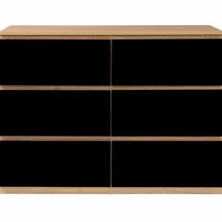 IDMarket Commode 6 tiroirs noire et bois façon hêtre 110x80cm* Meubles Tiroirs|Collection Design