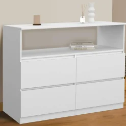 IDMarket Commode avec 4 tiroirs bois blanc 100 cm avec niche* Collection Agencement Magasin|Petits Meubles