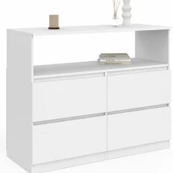 IDMarket Commode avec 4 tiroirs bois blanc 100 cm avec niche* Collection Agencement Magasin|Petits Meubles