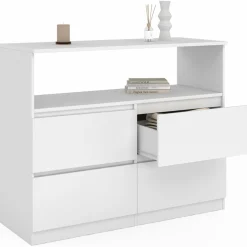 IDMarket Commode avec 4 tiroirs bois blanc 100 cm avec niche* Collection Agencement Magasin|Petits Meubles