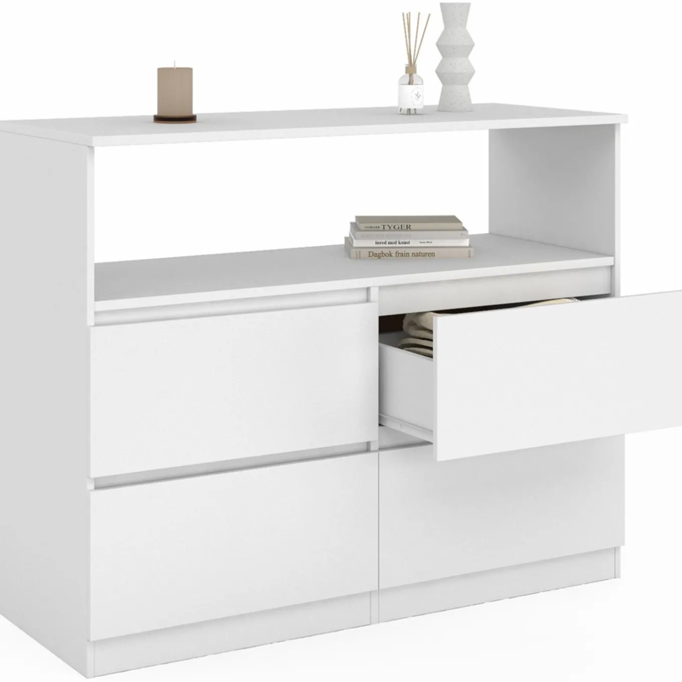 IDMarket Commode avec 4 tiroirs bois blanc 100 cm avec niche* Collection Agencement Magasin|Petits Meubles